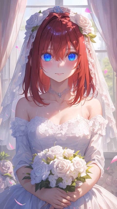 Cute Anime Bride Holding Flower Bouquet Aesthetic (241)